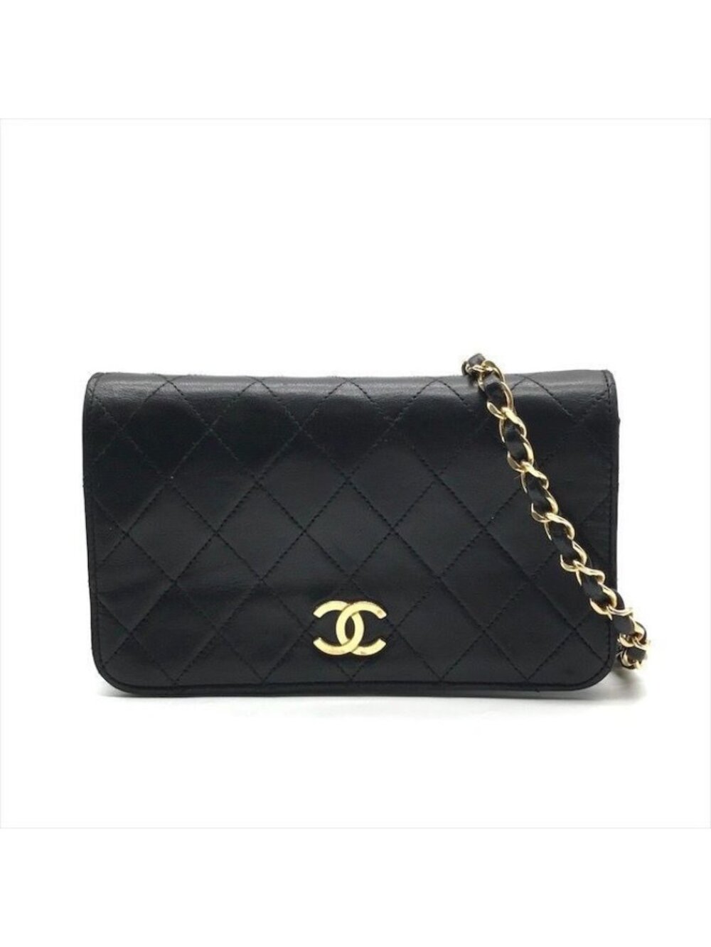 Chanel Quilted Lambskin CC Logo Push Lock Shoulder Bag Black